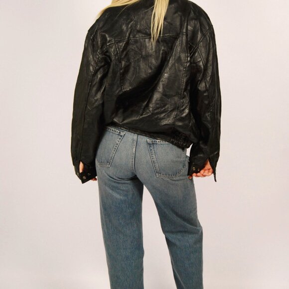 90s Textured Leather Jacket (L) large black vintage patchwork bomber moto goth - Picture 3 of 9